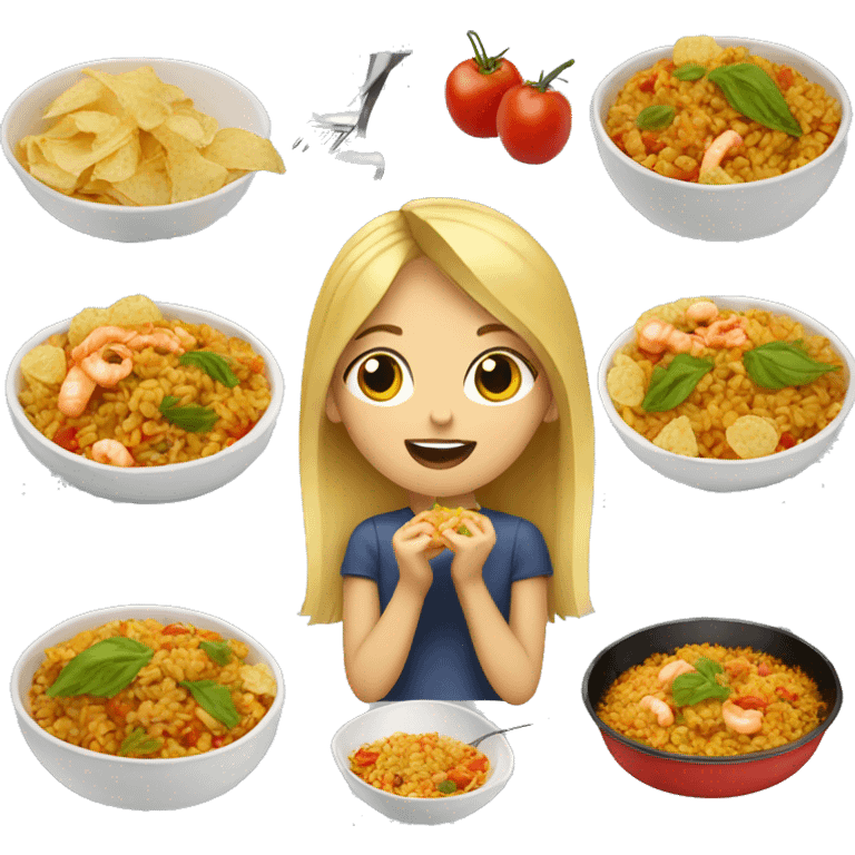 Blond girl eating Spanish paella emoji