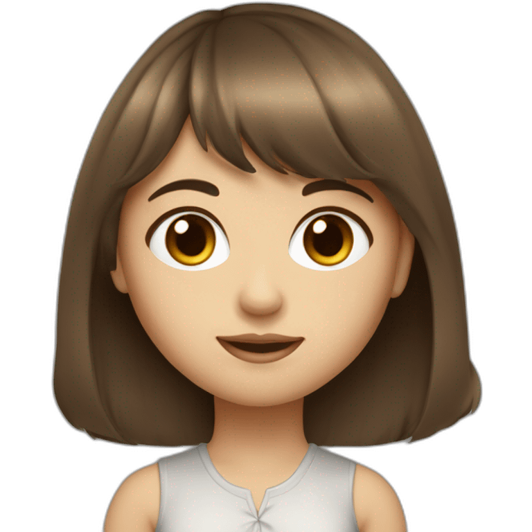 girl middle-length brown hair with bang fair skin brown eye emoji