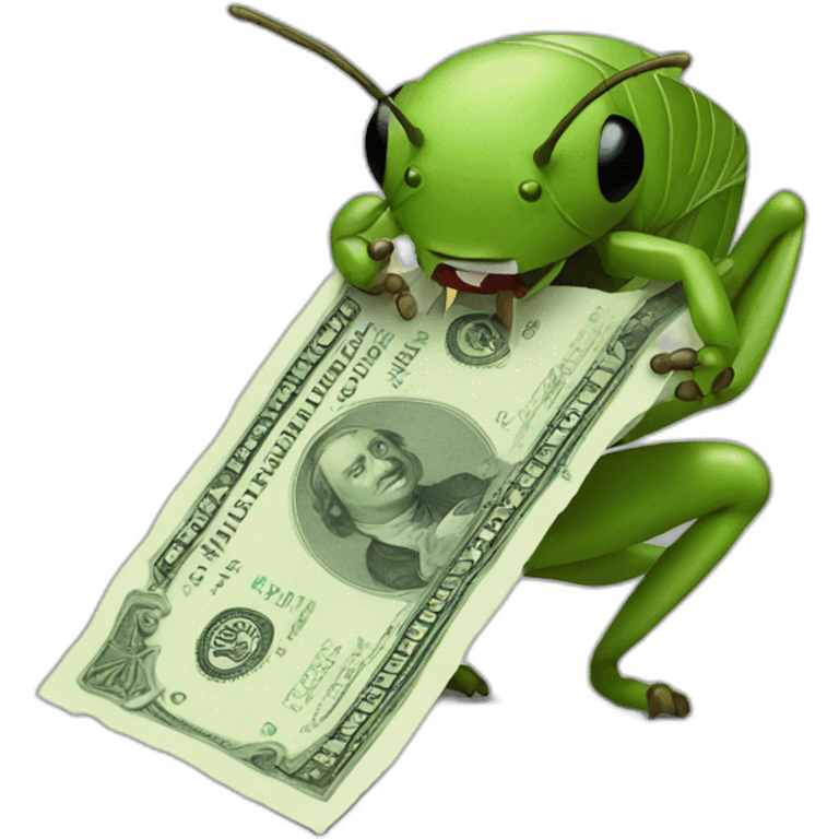 a cricket eating a banknote emoji