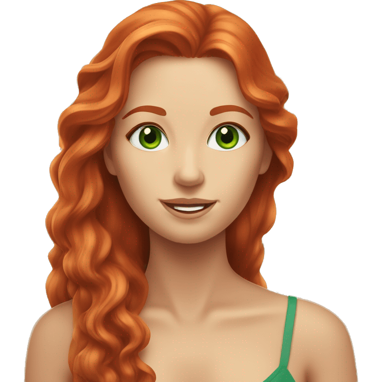 long-haired redhead woman with green eyes, at the beach emoji