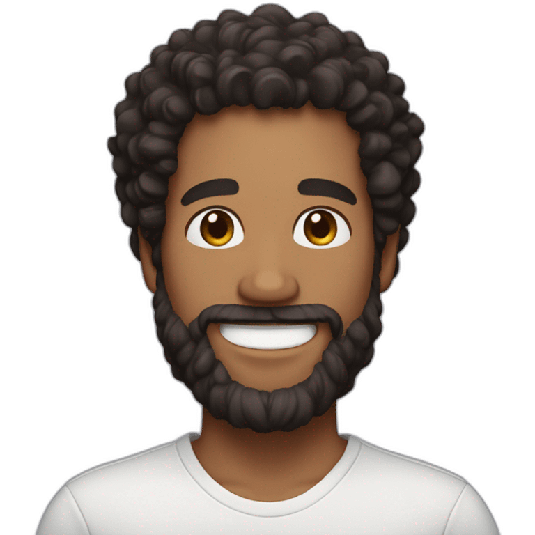 bearded man with dark curly hair and big smile emoji