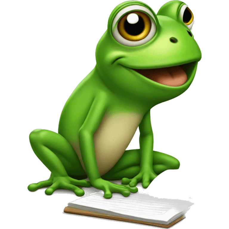 kid's cartoony frog taking down note emoji