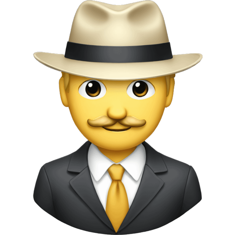 A blond white man with a suit, a tie, a fedora hat, a mustache, and a smirk emoji