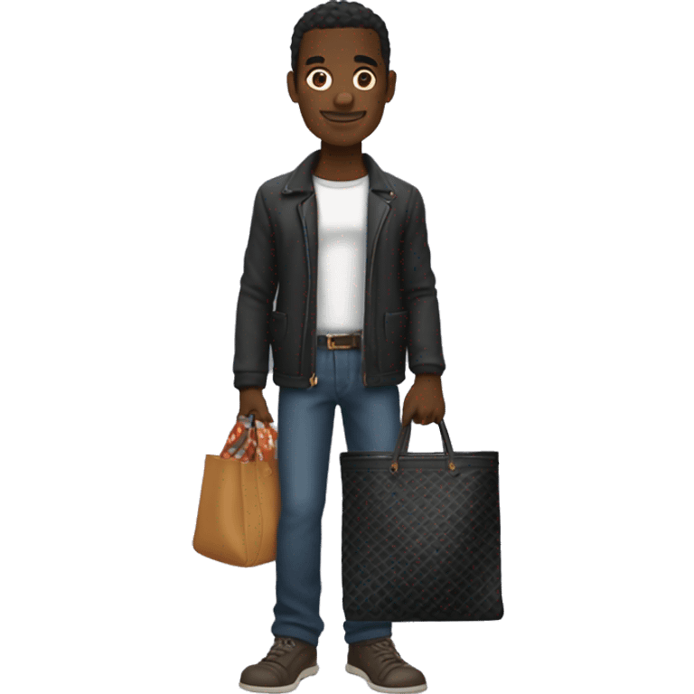 A black jacked dude holding a a goyard tote bag emoji