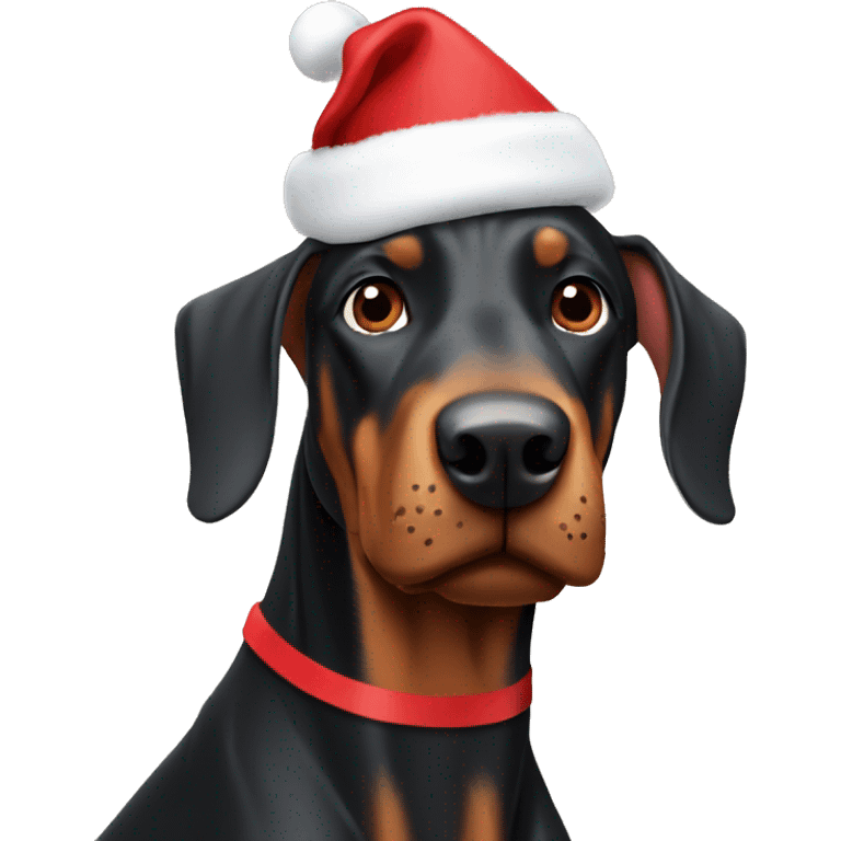 Doberman with Christmas hat emoji