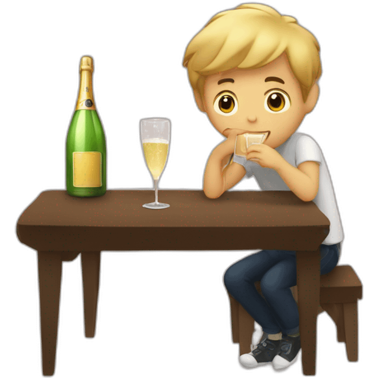 Alone boy drinking champagne in new year eve emoji