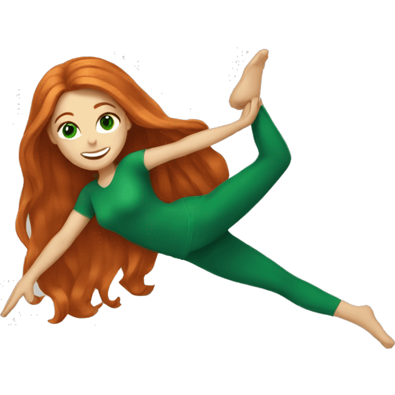 long-haired redhead woman with green eyes doing the splits emoji