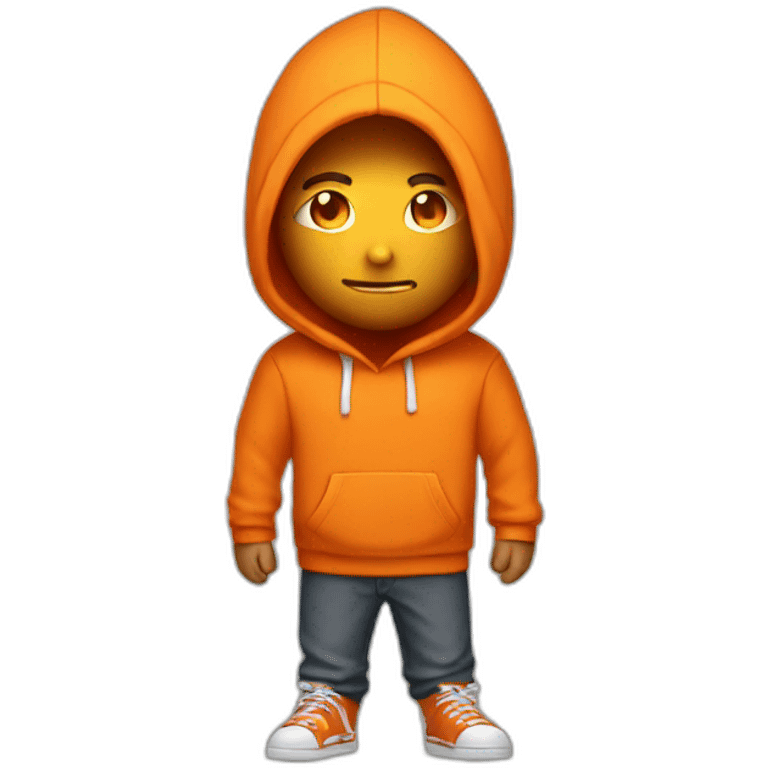 Guy with orange hoodie that cover his whole body with white flaming eyes emoji