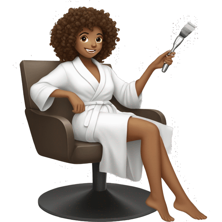 Brown kinky curl haired girl in a white robe shaving her legs emoji