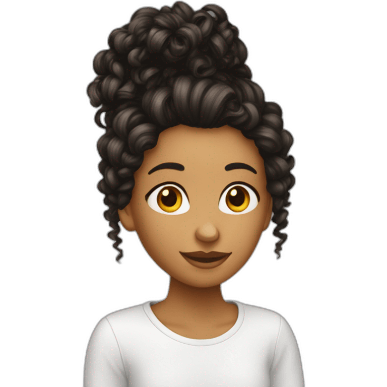 Ado fille métisse cheveux long et boucle emoji