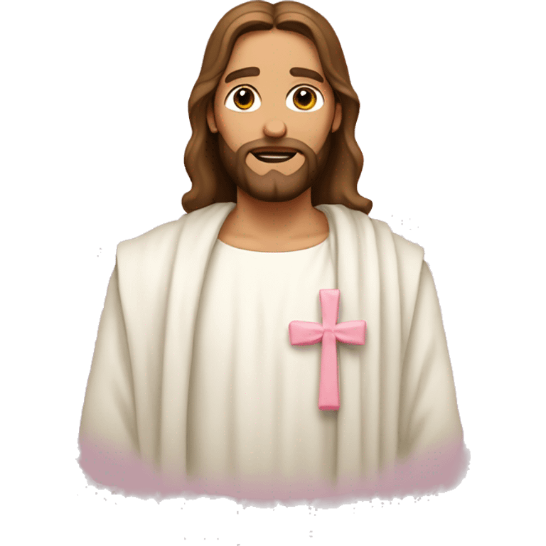 Jesus with a light pink bow on his head emoji