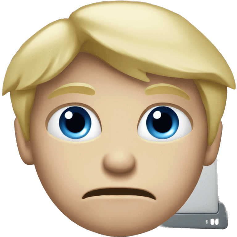 blond boy angry with blue eyes working on computer emoji