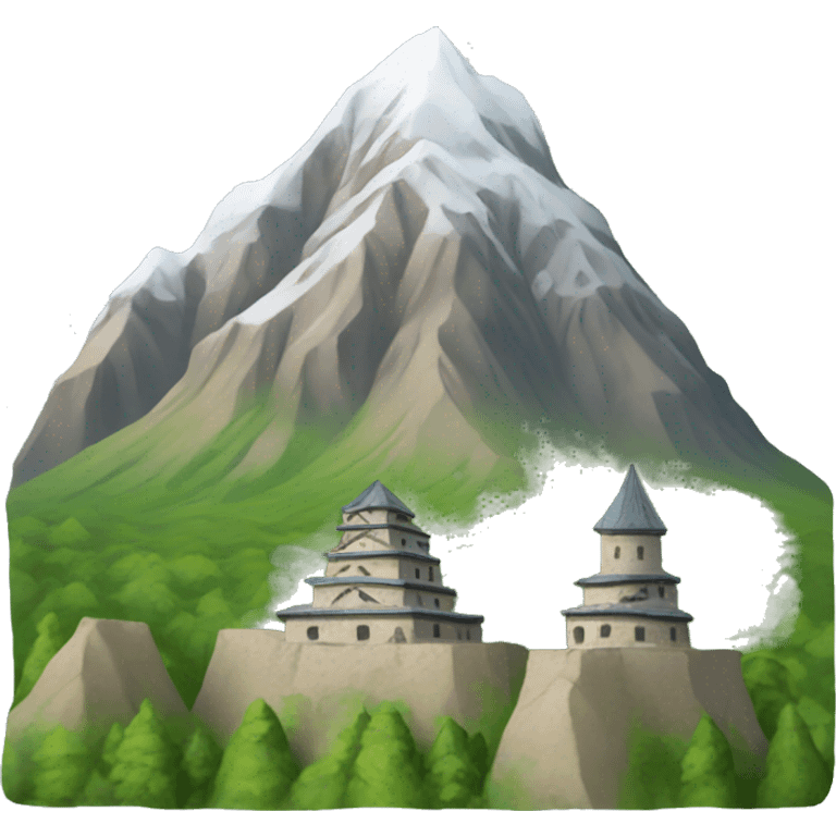 Caucasian mountain with traditional ingush towers. emoji