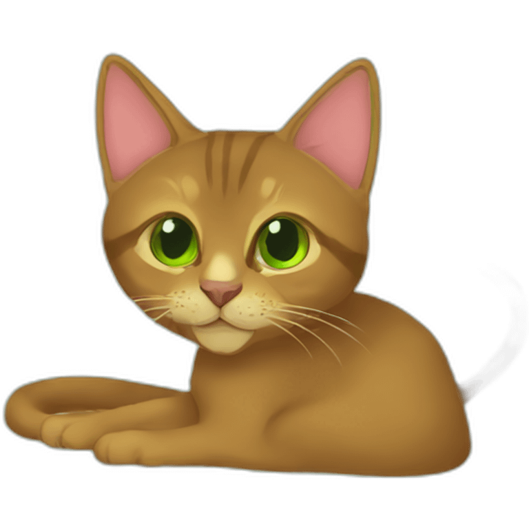 Abyssinian cat chews a green fur ball emoji