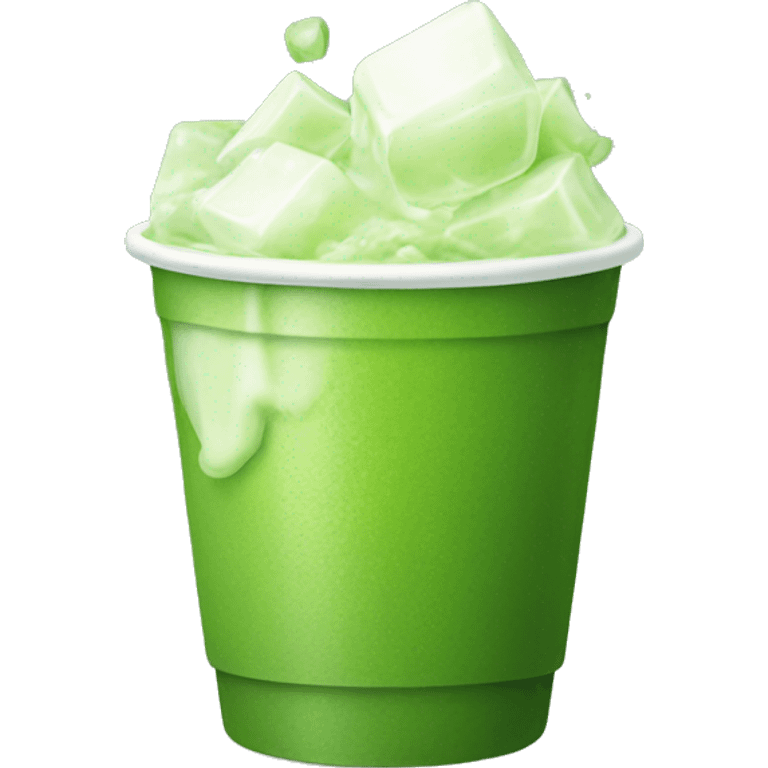 A plastic cup of green matcha with ice cubes and a creamy look. emoji