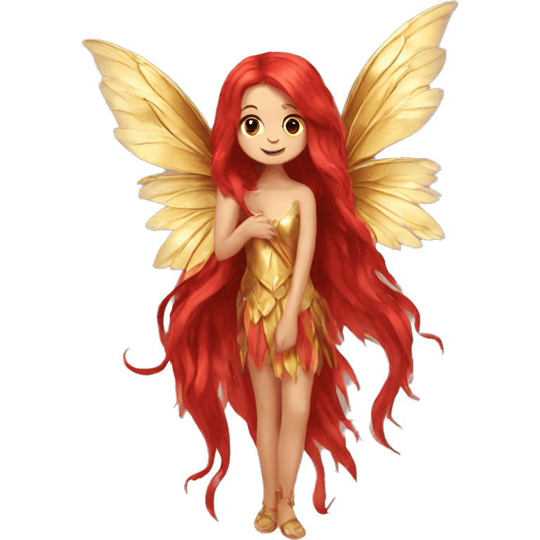 big wings, flower, Beautiful, fairy, red, gold,red, long hair emoji