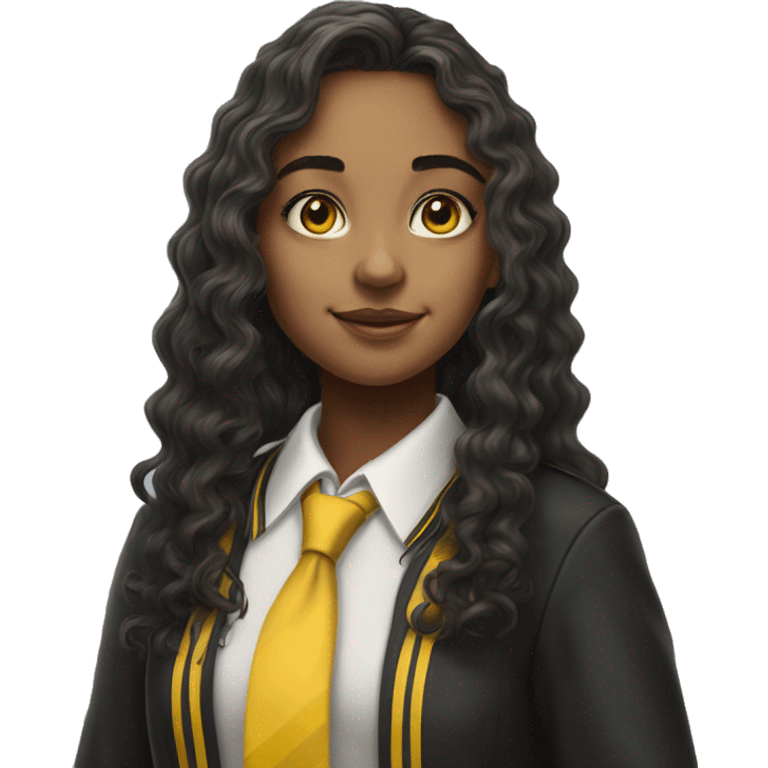  Hyper realistic girl with long curly hair wearing Hufflepuff school uniform emoji