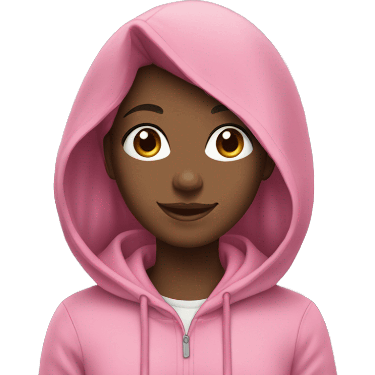 smiling girl with curly black hair in a pink hoodie emoji