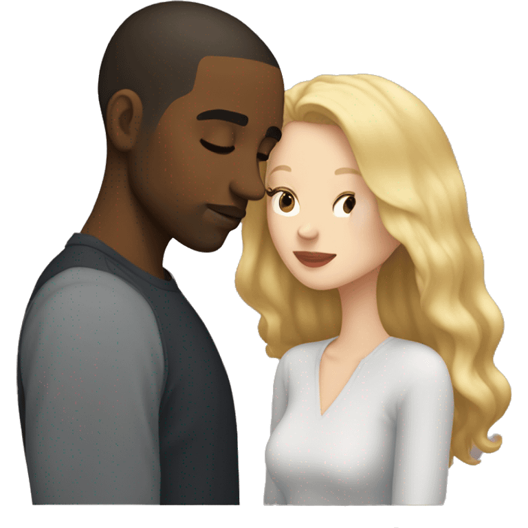 white girl with shoulder length blonde hair kissing a light skinned black man with a low hair cut emoji