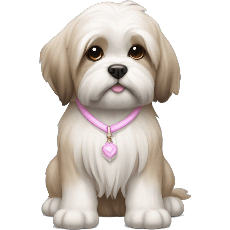 Lhasa apso puppy with lightpink necklash  emoji