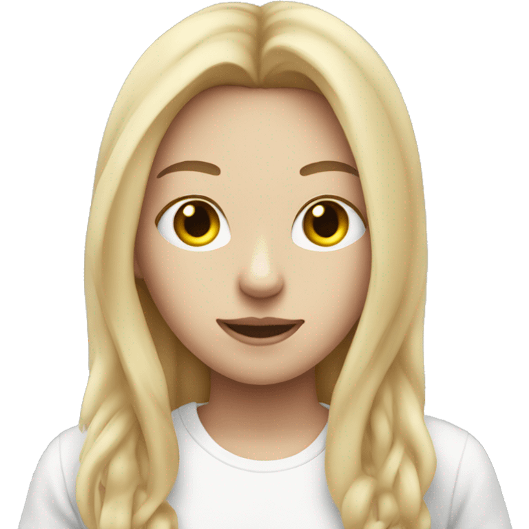 Light haired girl with white T-shirt and cat mask on emoji