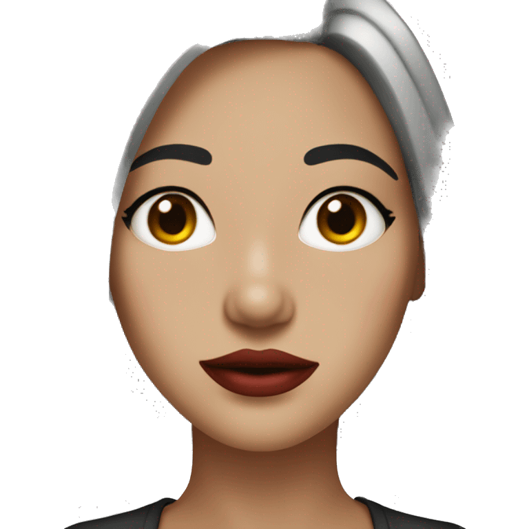 Girl with bob grey hair, freckles, black eyeline and red lips emoji