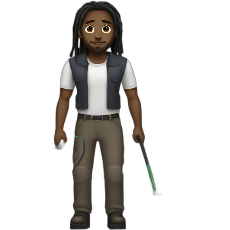 Dark Black man with dreads mowing emoji