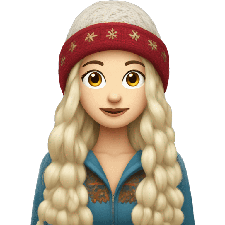 Super long hair Russian girl in russian winter hat emoji