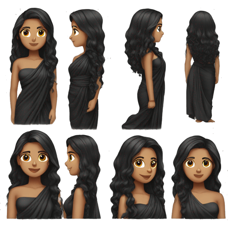 Light skin black long hair girl wearing black saree emoji