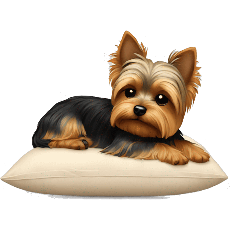 Yorkie dog laying on a pillow sleeping emoji