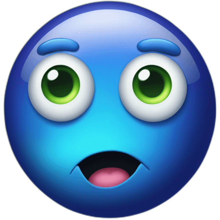 planet Neptune with a cartoon rigid face with big calm eyes emoji