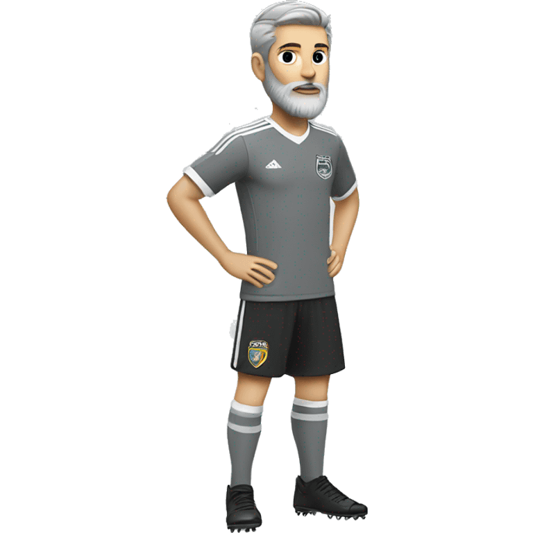 white boy in gray soccer uniform and black shorts with gray beard  and hair bicycle kick emoji