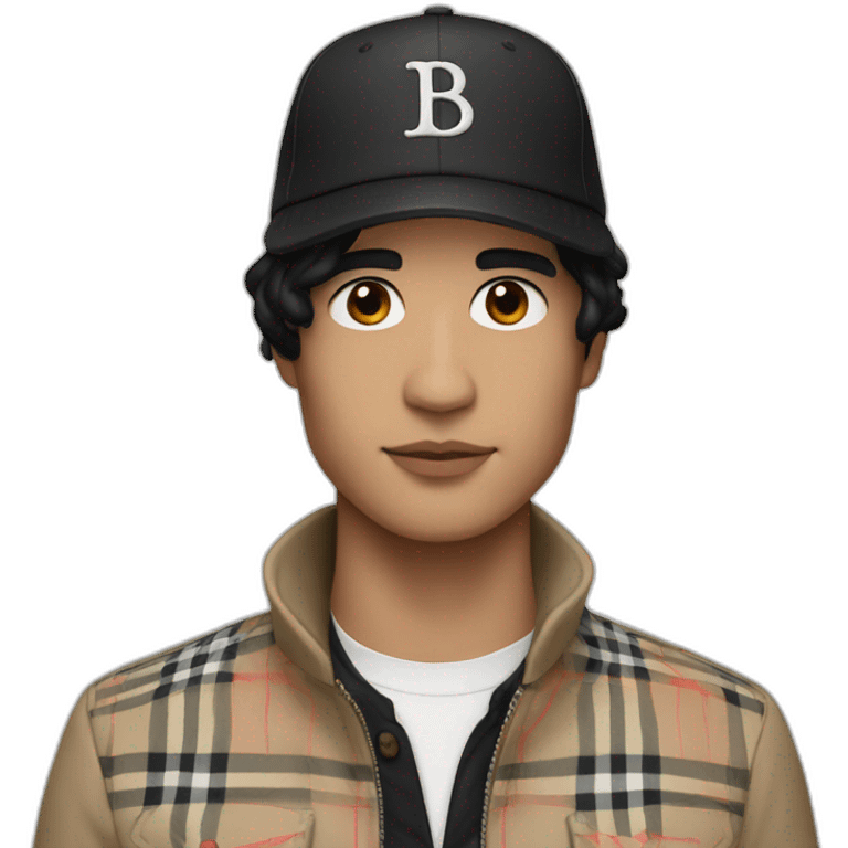 guy with white skin burberry cap and black mid-length hair emoji