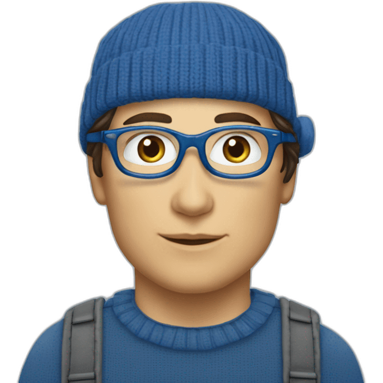 Christopher reeve jeune lunette chemise bleu et bonnet de Noël emoji