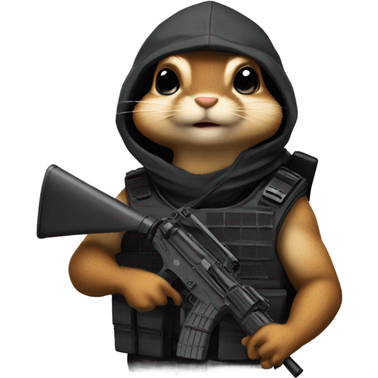 Chipmunk ninja with bulletproof vest and ar25 emoji