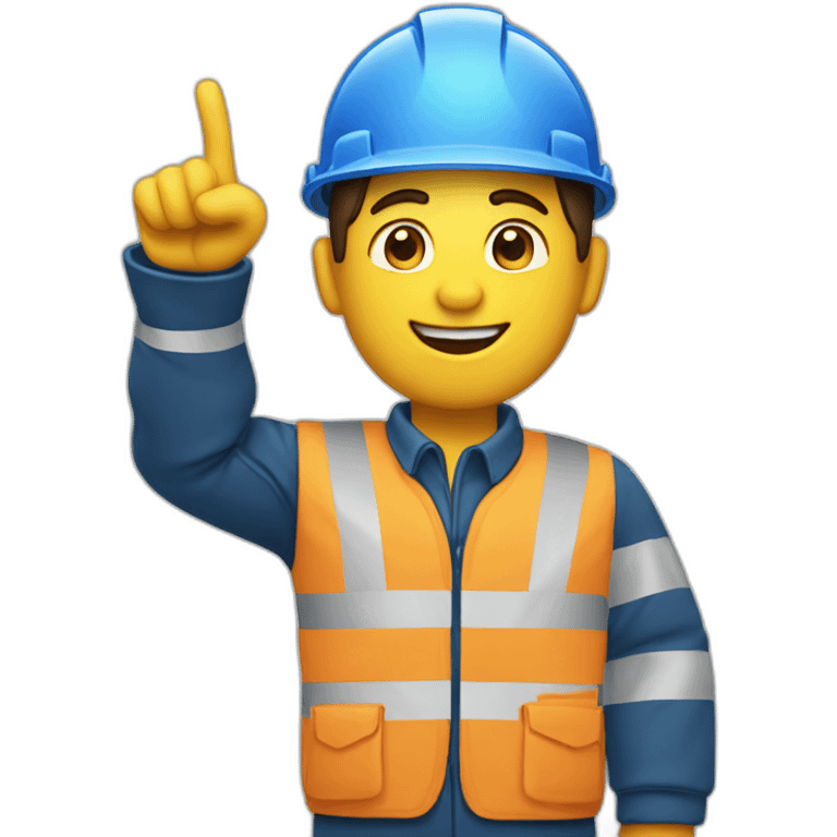 construction worker pointing left upwards in blue jacket emoji