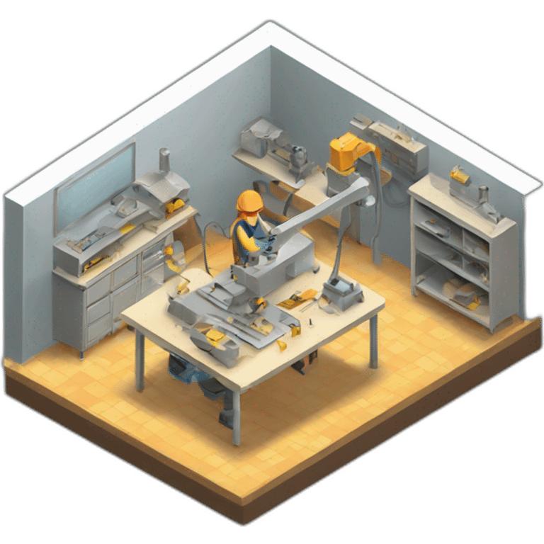 isometric fabricator working in creative workshop industrial  emoji