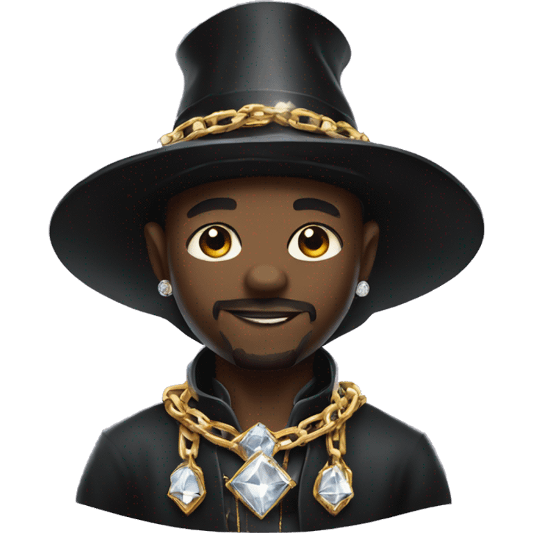 rich black magician, wearing diamond chains emoji