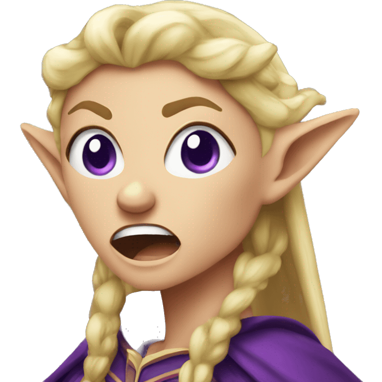 enraged angry, Noble female Elf with Elf ears and blonde hair and purple robes emoji