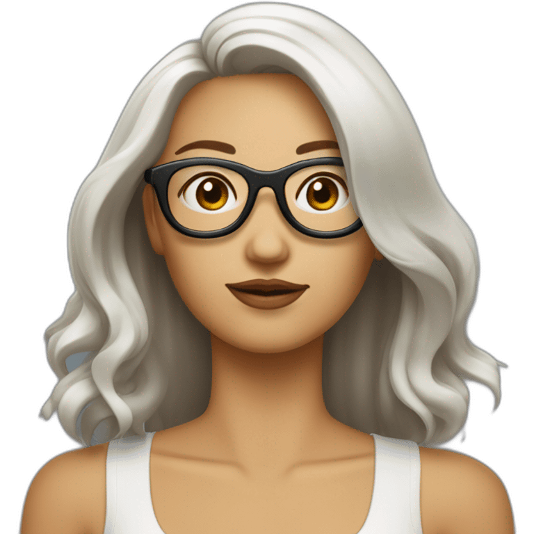 femme blanche brune avec les cheveux au carré et lisses et des lunettes emoji