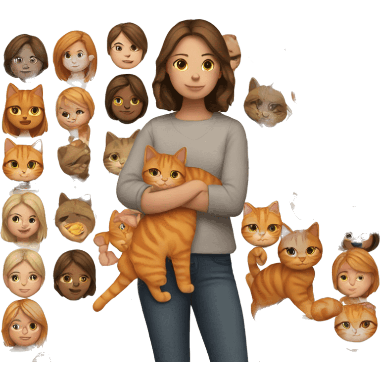 Girl with brown hair holding a orange cat emoji