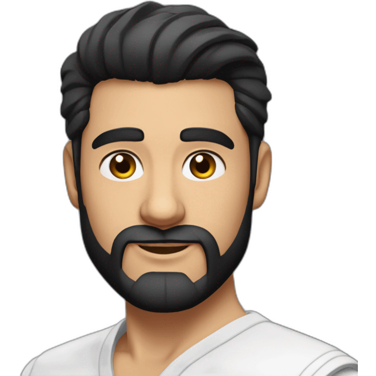 close up of white skin indian in plain white shirt with sleeve up and quiff black hair style and beard emoji