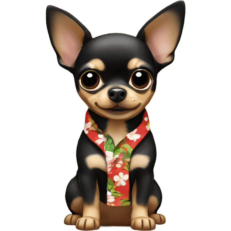 black and tan chihuahua on island with hawaiian shirt emoji