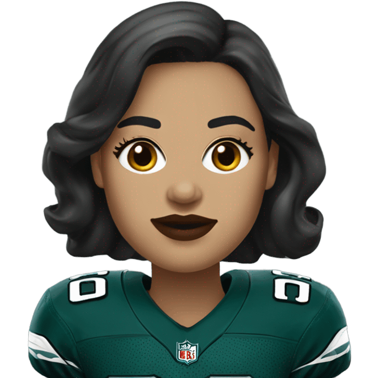  White female dark hair red lips wearing Philadelphia Eagles jersey emoji