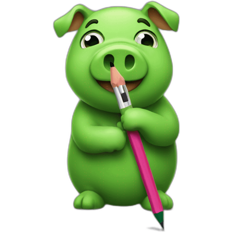 green piggy holding a pencil emoji