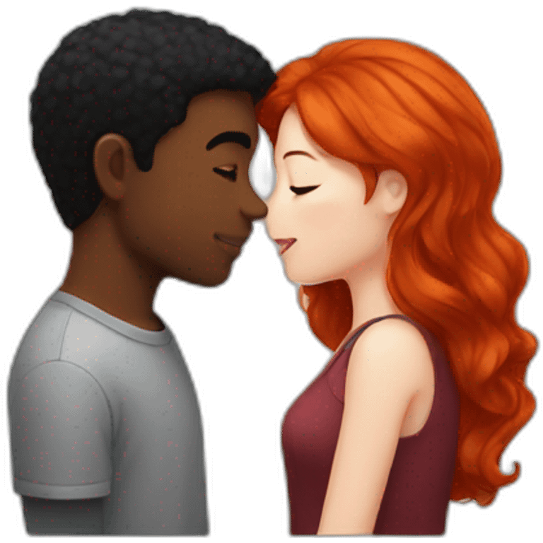 red head girl kissing a black hair guy emoji