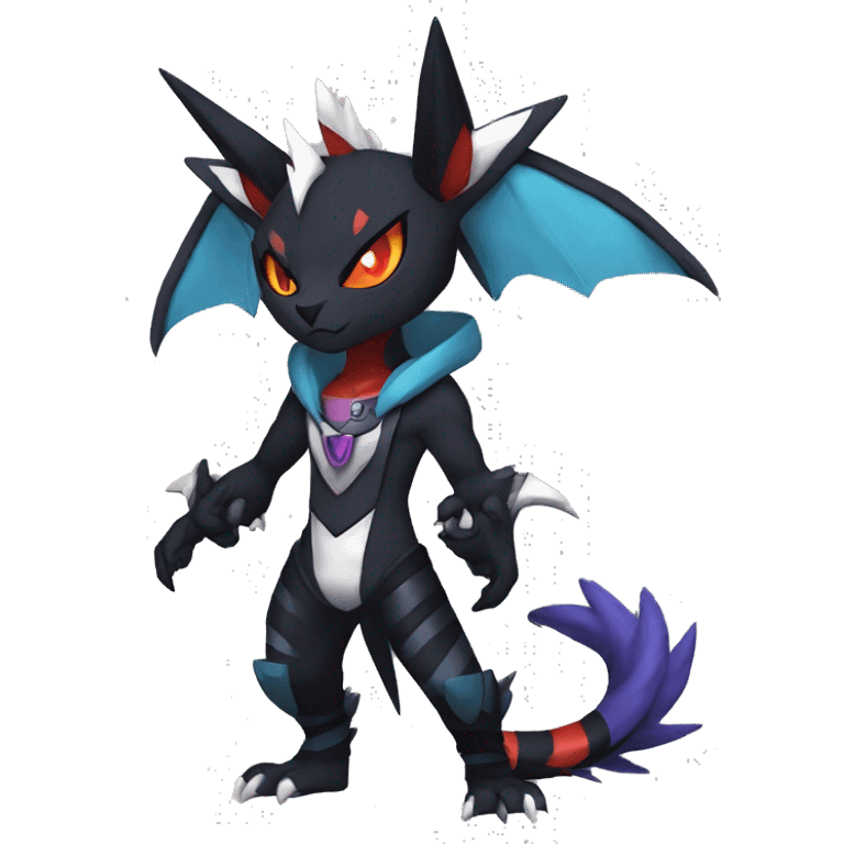 Cool Anthro Black Noivern-Absol-Litten-Pokémon with edgy stripes hoodie spiked collar punk Full Body emoji