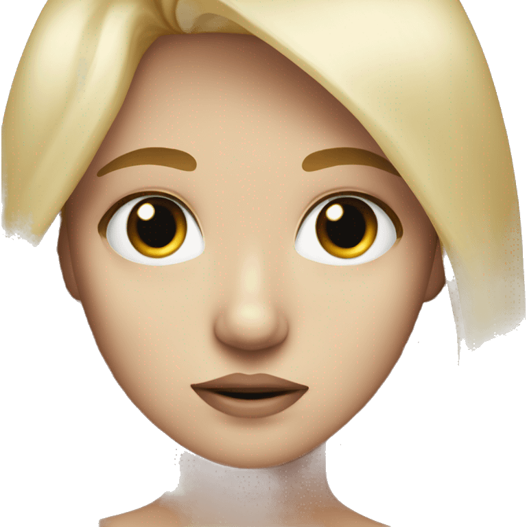 A blonde girl with white skin and amber eyes and she upset emoji