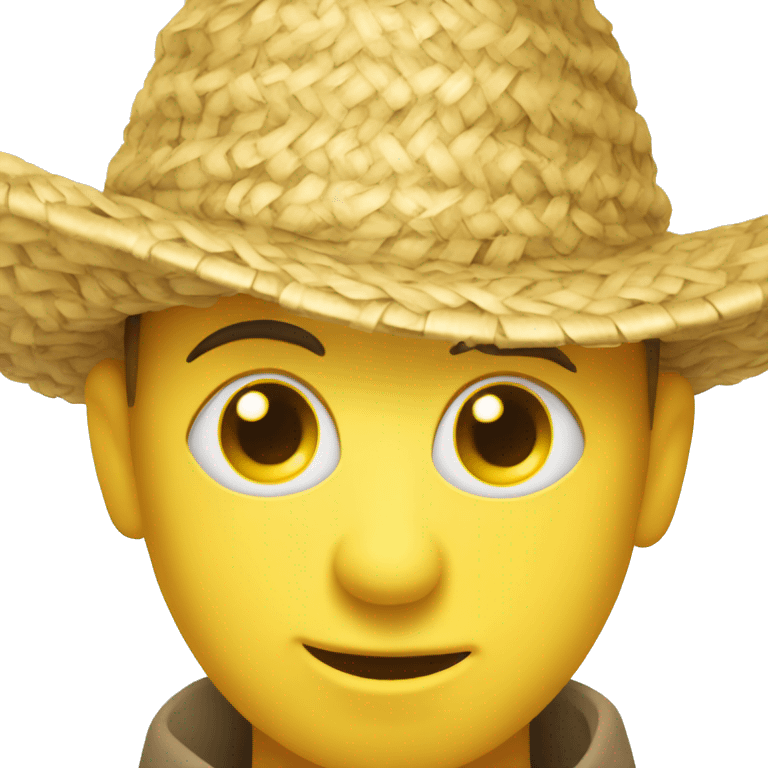 stretched eyes, yellow face, straw pointed hat on head emoji