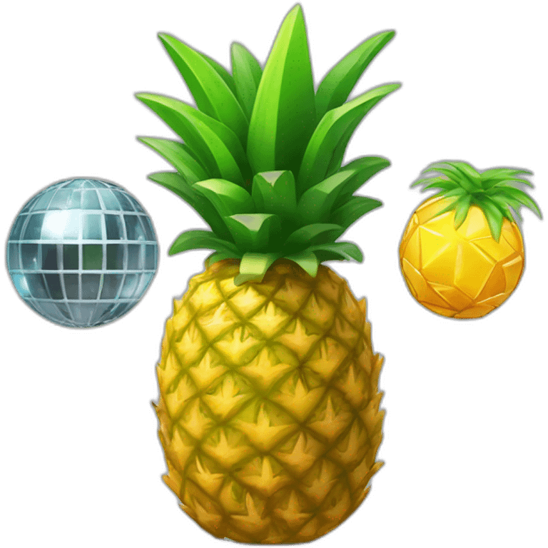 a pineapple, a robot, and a disco ball into a single, unique character. The emoji should convey a sense of futuristic tropical dance party vibes. emoji